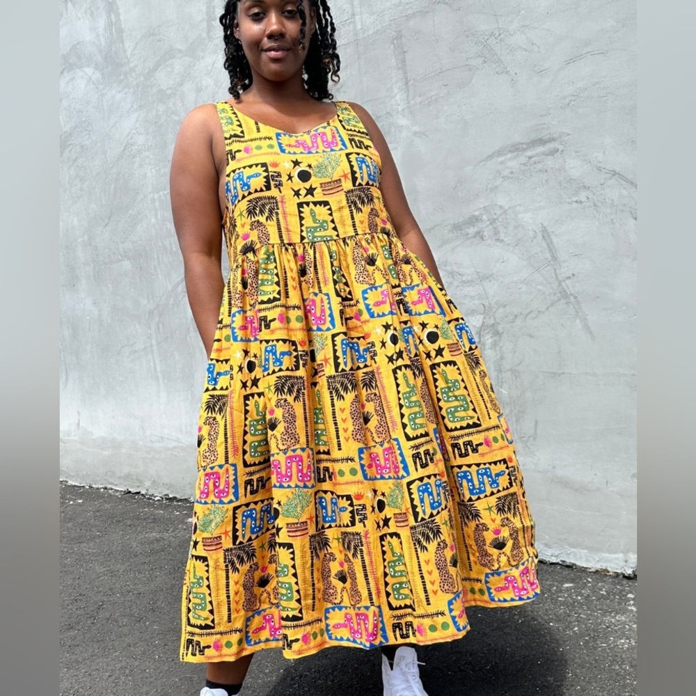 Nooworks Naomi Yellow Multicolor Midi Dress